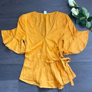 Mustard Yellow Gold Summer Criss-Cross Shirt Top